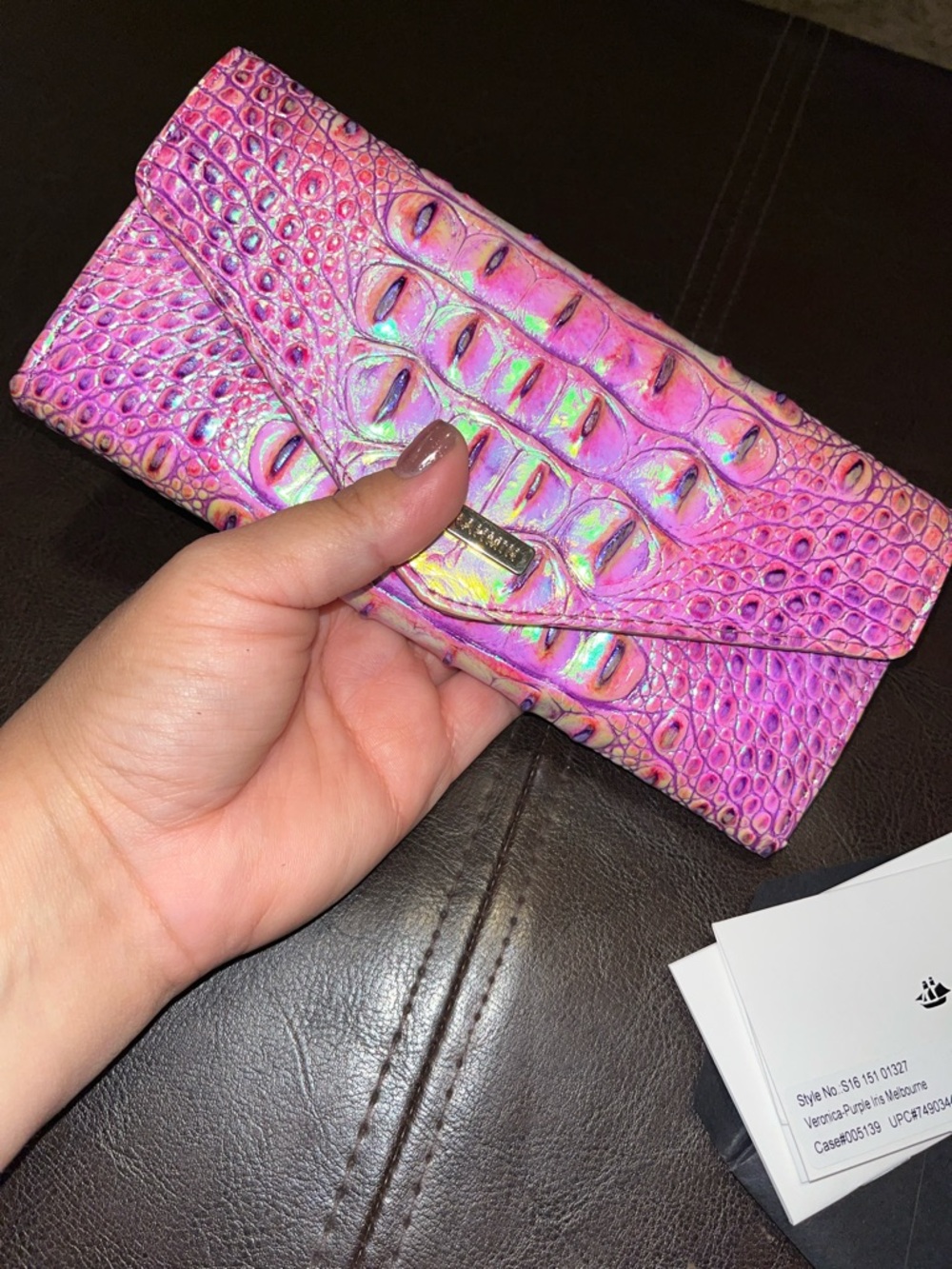 Brahmin Pink Iridescent Croc-Embossed Envelope Clutch wallet - Picture 15 of 15